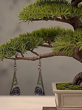 Vintage Bronze Patina Dangle Earrings Boho Geometric